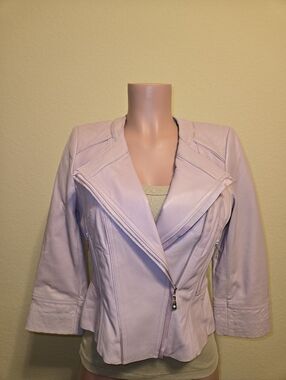 White House Black Market Pink and White Leather Jacket